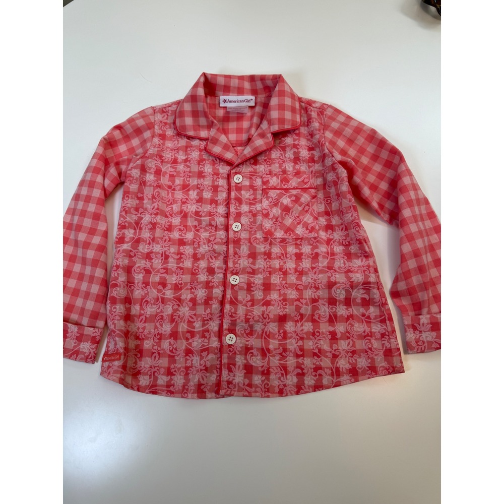 American Girl Girls Red Gingham Floral Top Long Sleeve Button Up Size 6